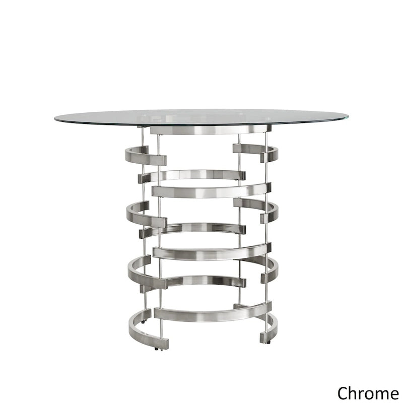 Set da pranzo con tavolo rotondo in vetro, oro champagne/cromo, 5 pezzi (1 tavolo + 4 sgabelli)