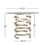 Set da pranzo con tavolo rotondo in vetro, oro champagne/cromo, 5 pezzi (1 tavolo + 4 sgabelli)
