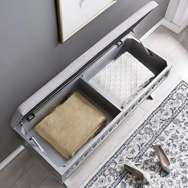 Panca Contenitore X-Base Sollevabile con Finitura a Foglia Argento a Specchio con Filigrana a Diamante, 1 Posto