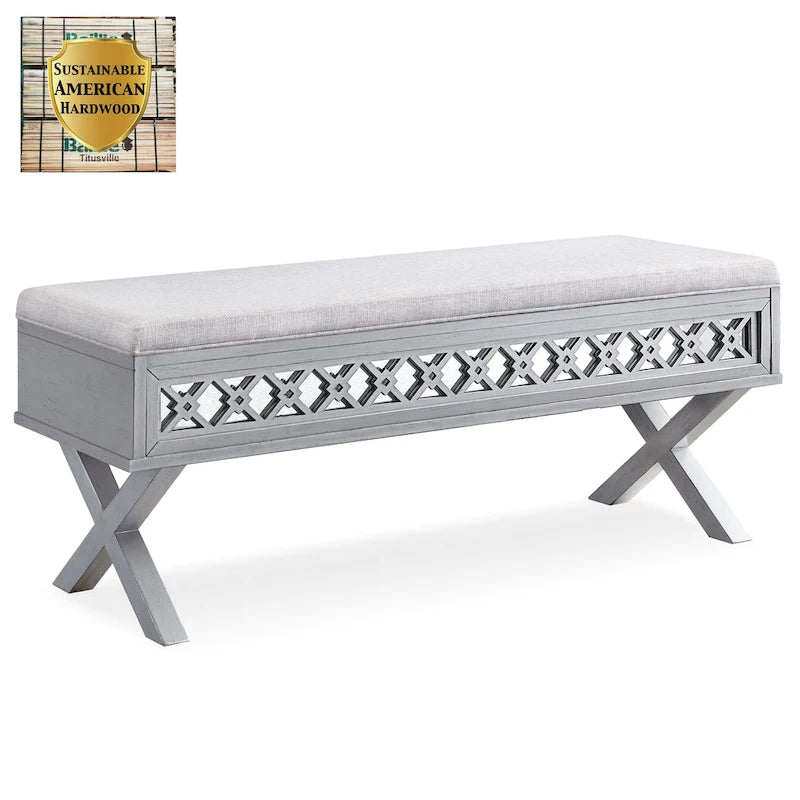 Panca Contenitore X-Base Sollevabile con Finitura a Foglia Argento a Specchio con Filigrana a Diamante, 1 Posto