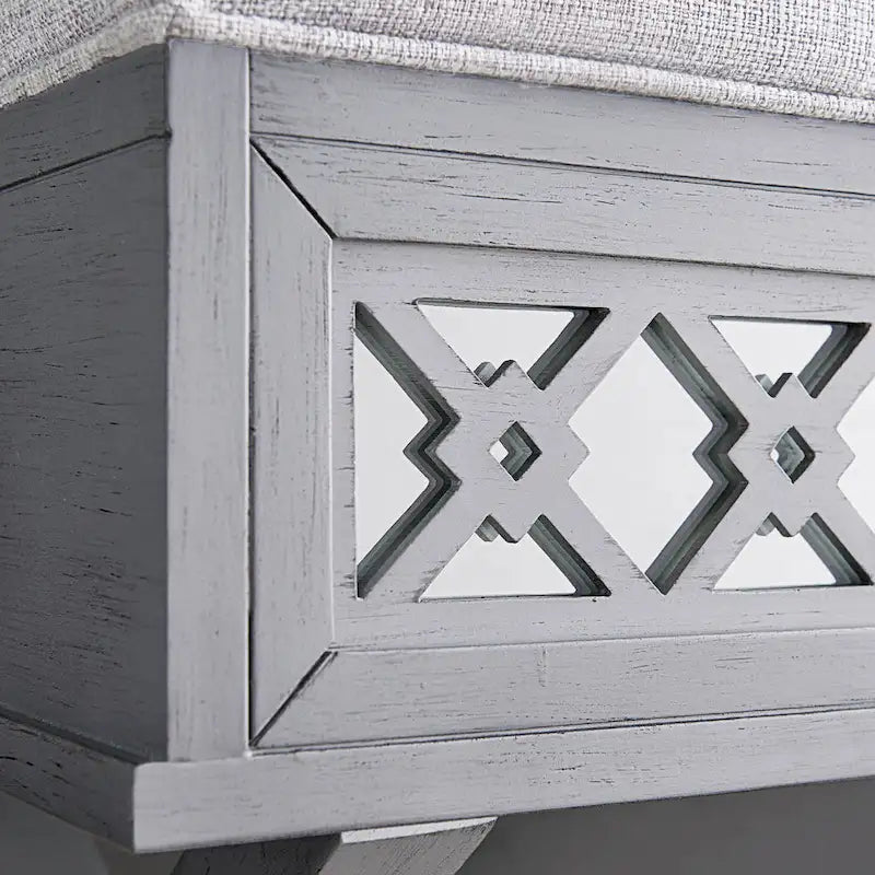 Panca Contenitore X-Base Sollevabile con Finitura a Foglia Argento a Specchio con Filigrana a Diamante, 1 Posto
