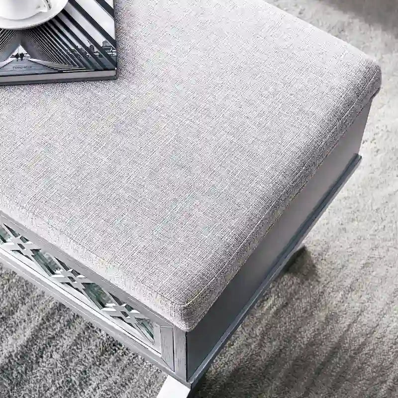 Panca Contenitore X-Base Sollevabile con Finitura a Foglia Argento a Specchio con Filigrana a Diamante, 1 Posto