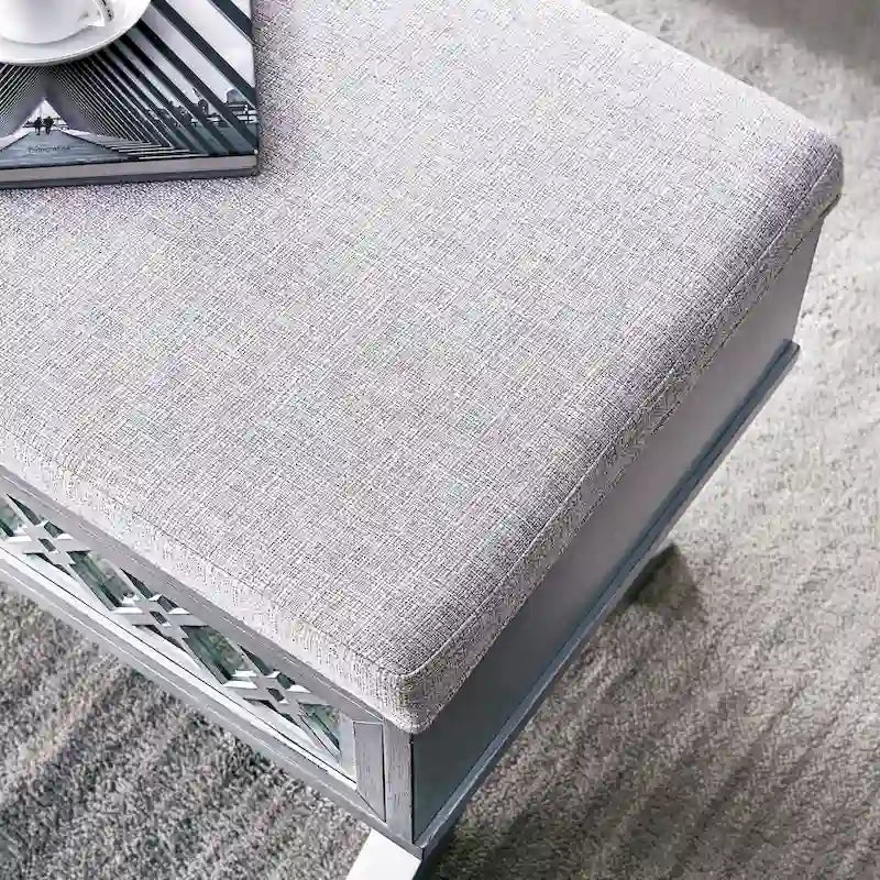 Panca Contenitore X-Base Sollevabile con Finitura a Foglia Argento a Specchio con Filigrana a Diamante, 1 Posto