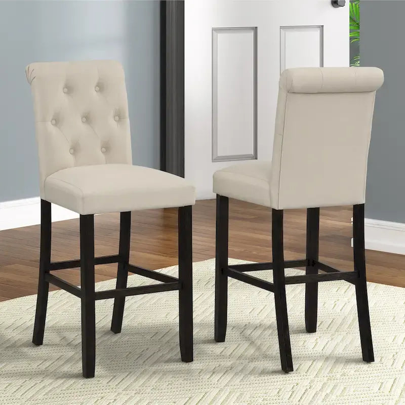Sgabello da bar imbottito con gambe in legno, colore tortora/blu/grigio, set da 2
