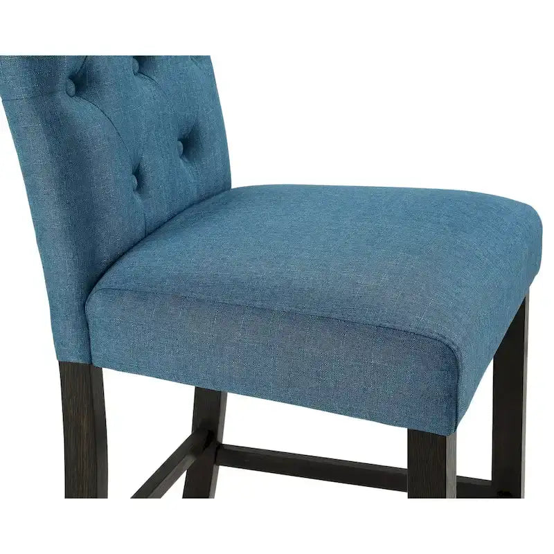 Sgabello da bar imbottito con gambe in legno, colore tortora/blu/grigio, set da 2