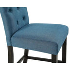Sgabello da bar imbottito con gambe in legno, colore tortora/blu/grigio, set da 2