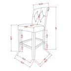 Sgabello da bar imbottito con gambe in legno, colore tortora/blu/grigio, set da 2