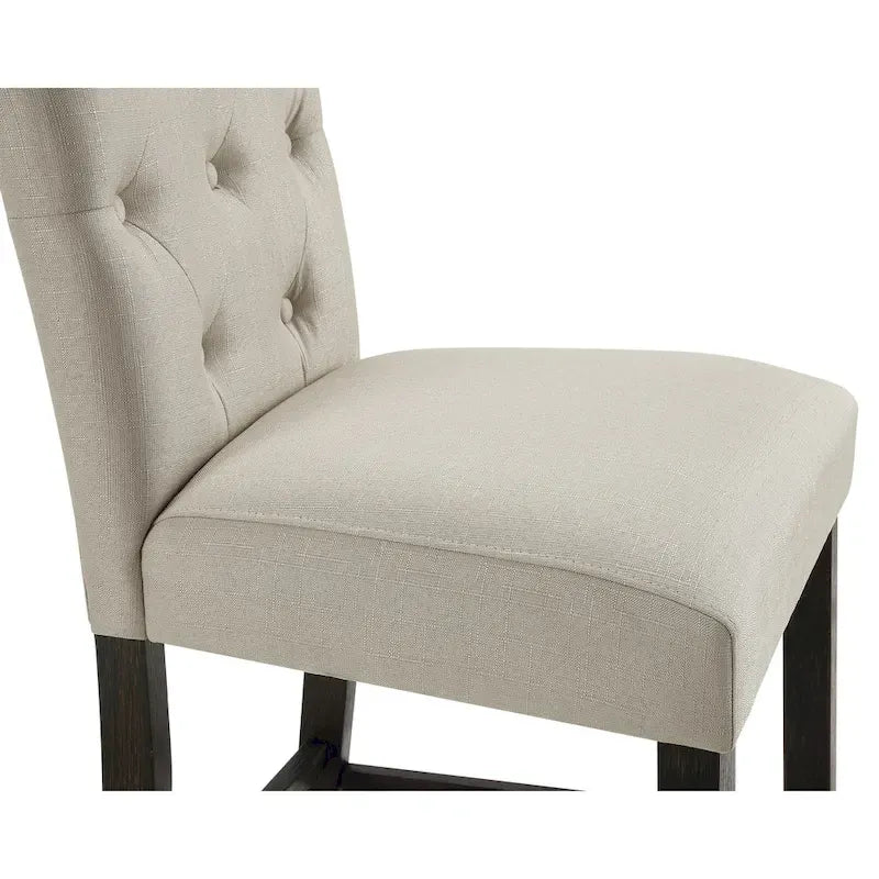 Sgabello da bar imbottito con gambe in legno, colore tortora/blu/grigio, set da 2