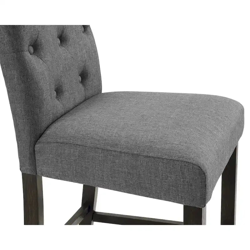 Sgabello da bar imbottito con gambe in legno, colore tortora/blu/grigio, set da 2