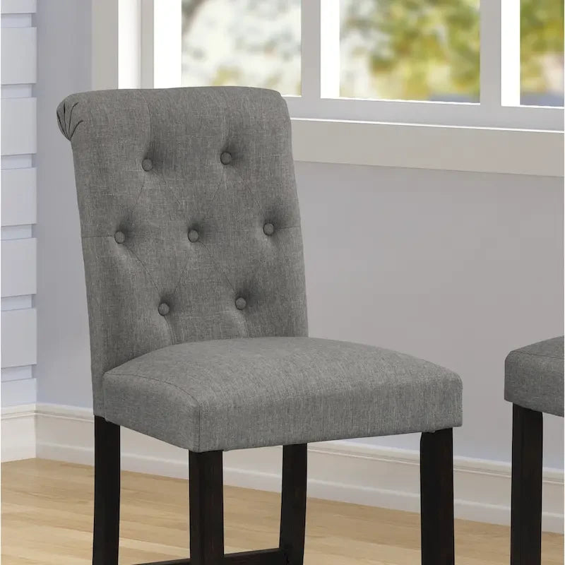 Sgabello da bar imbottito con gambe in legno, colore tortora/blu/grigio, set da 2