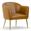 Poltrona singola in similpelle marrone con gambe in metallo color oro