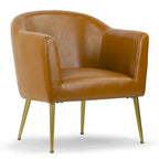 Poltrona singola in similpelle marrone con gambe in metallo color oro