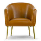 Poltrona singola in similpelle marrone con gambe in metallo color oro