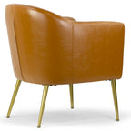 Poltrona singola in similpelle marrone con gambe in metallo color oro