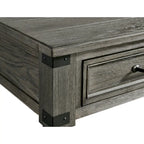 Tavolino da salotto in legno e metallo color peltro spazzolato, 1 persona