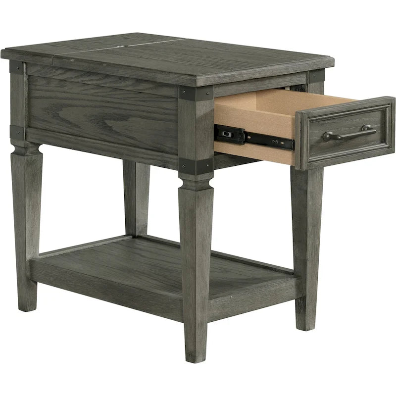 Tavolino da salotto in legno e metallo color peltro spazzolato, 1 persona