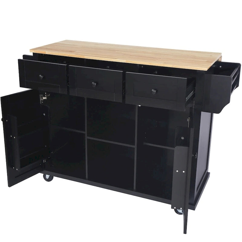 Carrello da Cucina/Isola in Bianco/Blu Grigio/Nero con Ante a Ribalta e 3 Cassetti, 2 Posti a Sedere