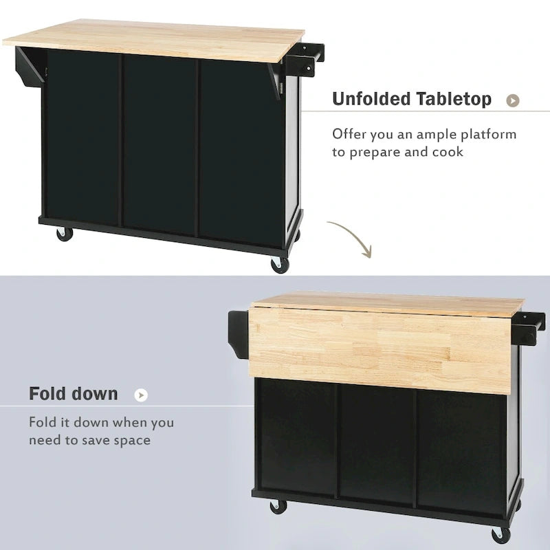 Carrello da Cucina/Isola in Bianco/Blu Grigio/Nero con Ante a Ribalta e 3 Cassetti, 2 Posti a Sedere