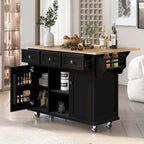 Carrello da Cucina/Isola in Bianco/Blu Grigio/Nero con Ante a Ribalta e 3 Cassetti, 2 Posti a Sedere