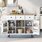 Carrello da Cucina/Isola in Bianco/Blu Grigio/Nero con Ante a Ribalta e 3 Cassetti, 2 Posti a Sedere