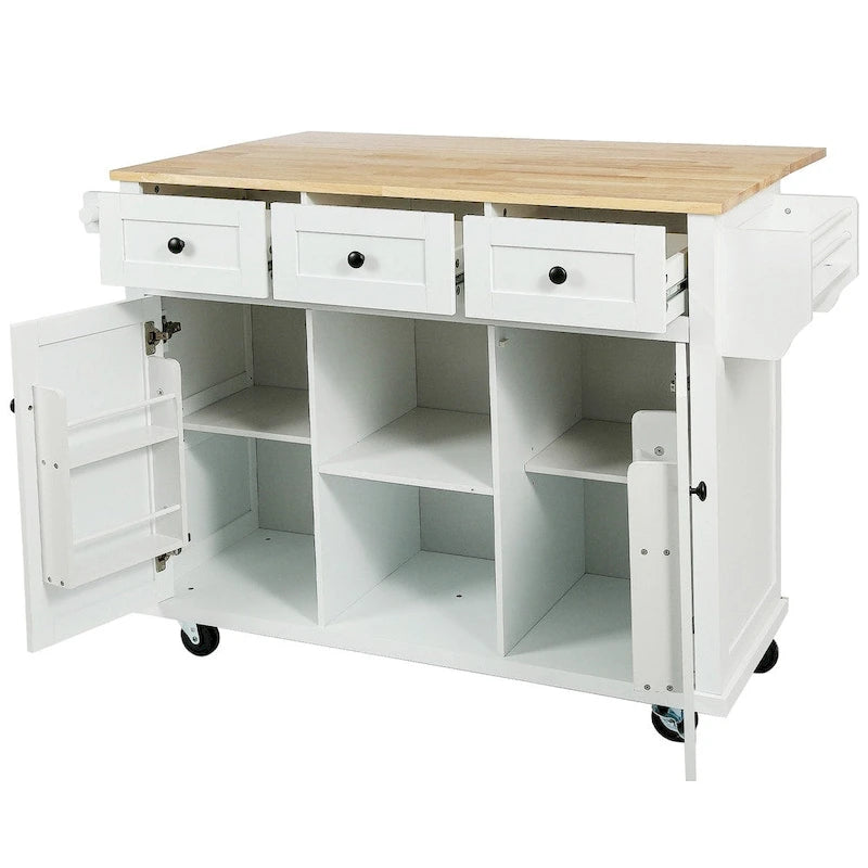 Carrello da Cucina/Isola in Bianco/Blu Grigio/Nero con Ante a Ribalta e 3 Cassetti, 2 Posti a Sedere