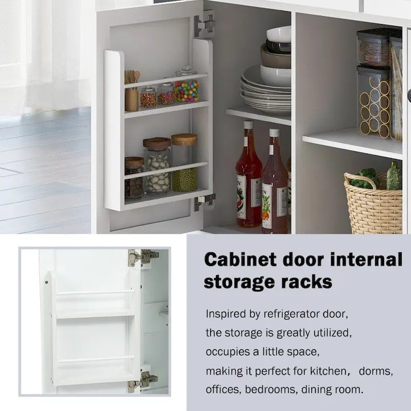 Carrello da Cucina/Isola in Bianco/Blu Grigio/Nero con Ante a Ribalta e 3 Cassetti, 2 Posti a Sedere
