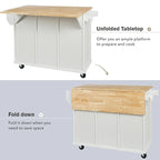 Carrello da Cucina/Isola in Bianco/Blu Grigio/Nero con Ante a Ribalta e 3 Cassetti, 2 Posti a Sedere
