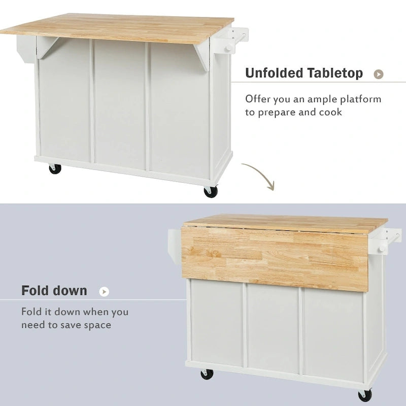 Carrello da Cucina/Isola in Bianco/Blu Grigio/Nero con Ante a Ribalta e 3 Cassetti, 2 Posti a Sedere