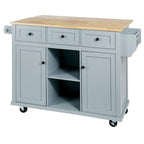 Carrello da Cucina/Isola in Bianco/Blu Grigio/Nero con Ante a Ribalta e 3 Cassetti, 2 Posti a Sedere