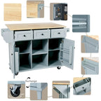 Carrello da Cucina/Isola in Bianco/Blu Grigio/Nero con Ante a Ribalta e 3 Cassetti, 2 Posti a Sedere