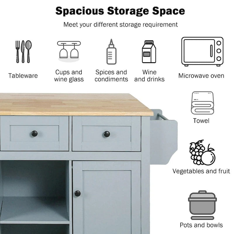 Carrello da Cucina/Isola in Bianco/Blu Grigio/Nero con Ante a Ribalta e 3 Cassetti, 2 Posti a Sedere