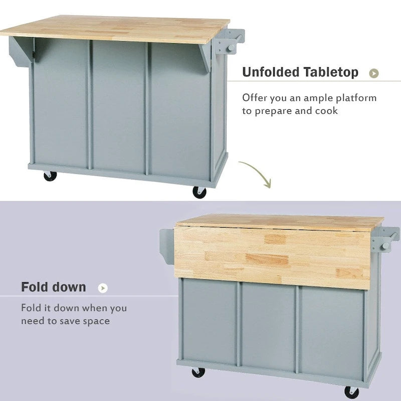 Carrello da Cucina/Isola in Bianco/Blu Grigio/Nero con Ante a Ribalta e 3 Cassetti, 2 Posti a Sedere