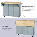 Carrello da Cucina/Isola in Bianco/Blu Grigio/Nero con Ante a Ribalta e 3 Cassetti, 2 Posti a Sedere