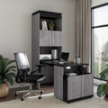 Mobile contenitore alto Bark grigio/bianco con scrivania pieghevole, 1 persona