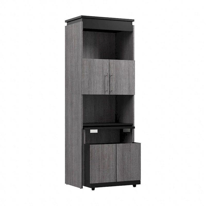 Mobile contenitore alto Bark grigio/bianco con scrivania pieghevole, 1 persona
