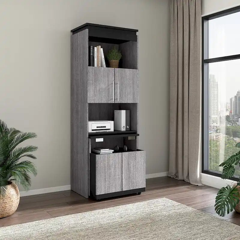 Mobile contenitore alto Bark grigio/bianco con scrivania pieghevole, 1 persona