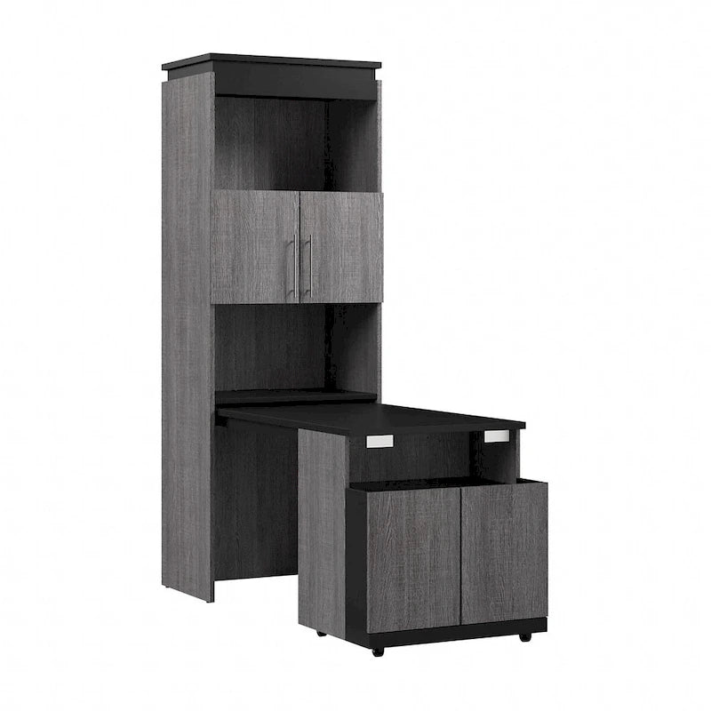 Mobile contenitore alto Bark grigio/bianco con scrivania pieghevole, 1 persona