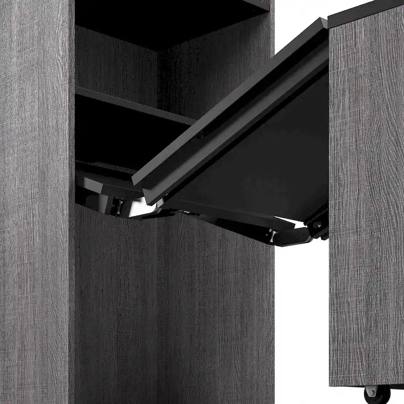 Mobile contenitore alto Bark grigio/bianco con scrivania pieghevole, 1 persona