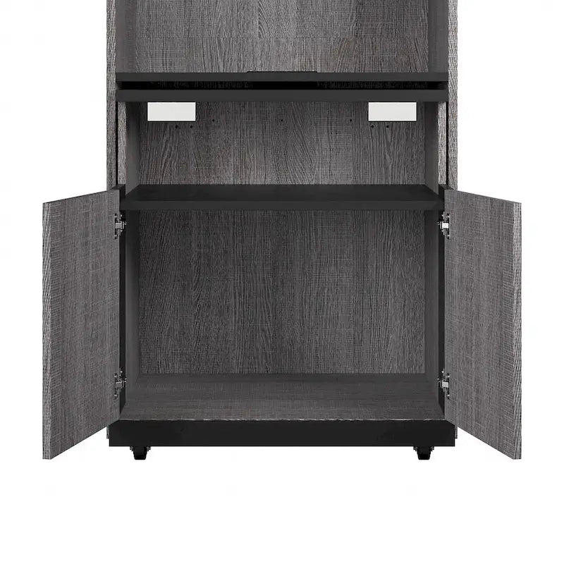 Mobile contenitore alto Bark grigio/bianco con scrivania pieghevole, 1 persona