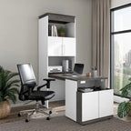Mobile contenitore alto Bark grigio/bianco con scrivania pieghevole, 1 persona