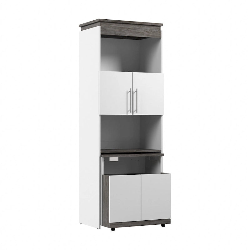 Mobile contenitore alto Bark grigio/bianco con scrivania pieghevole, 1 persona