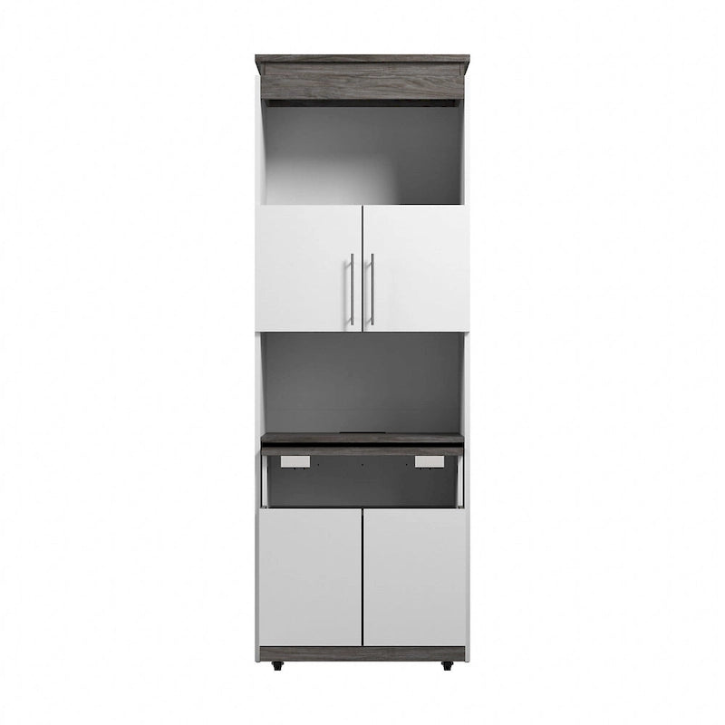 Mobile contenitore alto Bark grigio/bianco con scrivania pieghevole, 1 persona