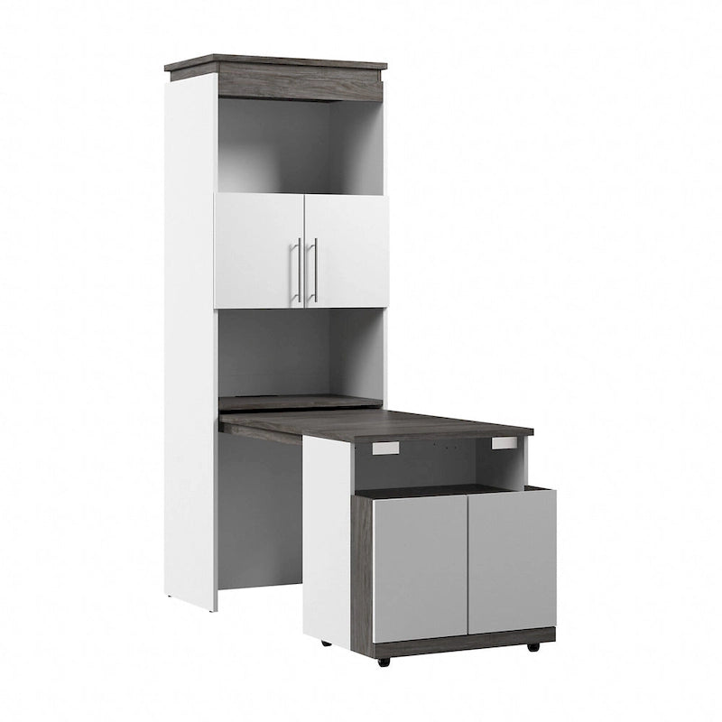 Mobile contenitore alto Bark grigio/bianco con scrivania pieghevole, 1 persona