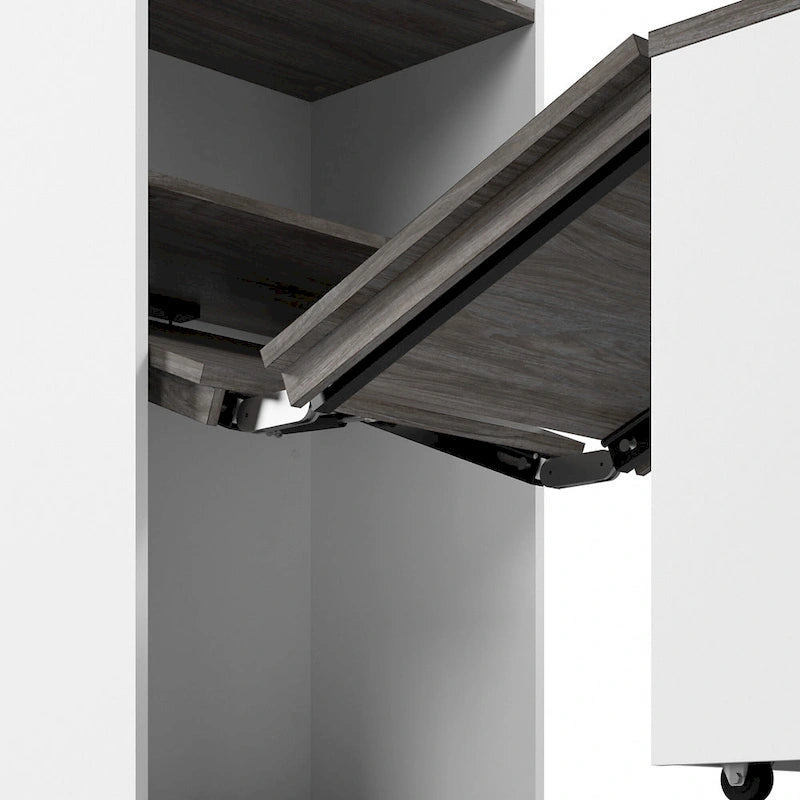 Mobile contenitore alto Bark grigio/bianco con scrivania pieghevole, 1 persona