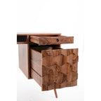 Scrivania Mid-Century Modern Marrone Naturale / Bianca / Rovere Chiaro – 2 Cassetti