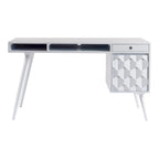 Scrivania Mid-Century Modern Marrone Naturale / Bianca / Rovere Chiaro – 2 Cassetti
