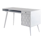 Scrivania Mid-Century Modern Marrone Naturale / Bianca / Rovere Chiaro – 2 Cassetti