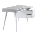 Scrivania Mid-Century Modern Marrone Naturale / Bianca / Rovere Chiaro – 2 Cassetti