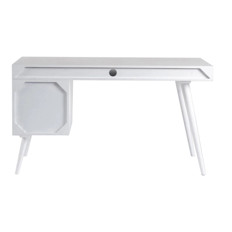 Scrivania Mid-Century Modern Marrone Naturale / Bianca / Rovere Chiaro – 2 Cassetti
