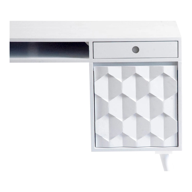 Scrivania Mid-Century Modern Marrone Naturale / Bianca / Rovere Chiaro – 2 Cassetti